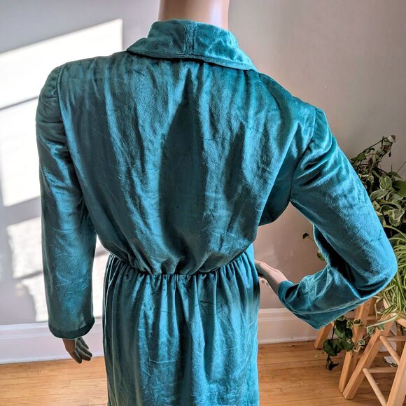 Vintage Handmade Crushed Velvet Wrap Dress Midi Green Pockets Size Small - Picture 6 of 7